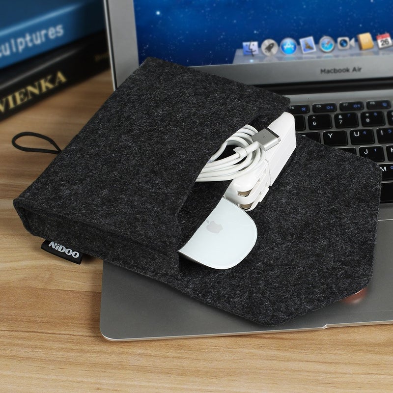NIDOO Portable Felt Storage Bag, All-Purpose Carrying Bags, Electronics Accessories Protective Case for MacBook Power Adapter, Mouse, Cellphone, Cables, Power Bank, Portable External Hard Drive, Black - Image 5